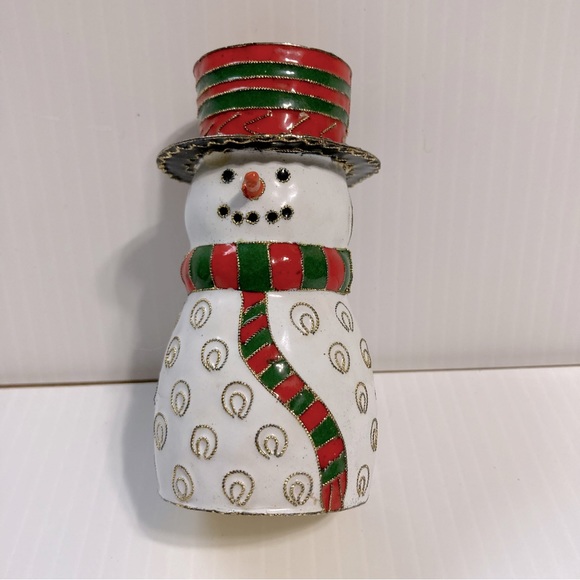 Metal Snowman Candle Stick Holder Centerpiece 4" Tall with 12" Candle - Picture 3 of 13